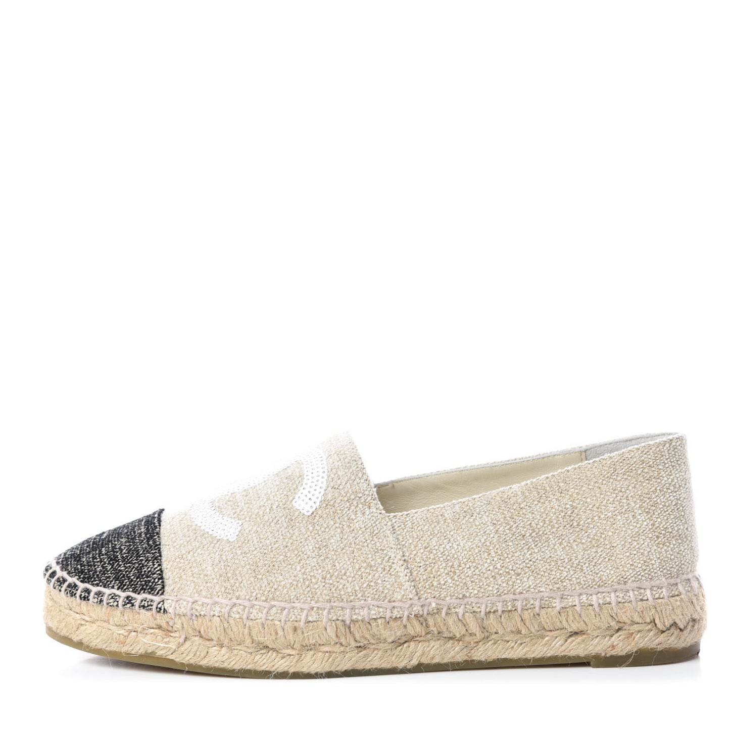 Linen Sequin CC Espadrilles 37 Beige Black