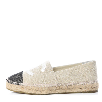 Chanel Linen Sequin CC Espadrilles 37 Beige Black 1 of 12