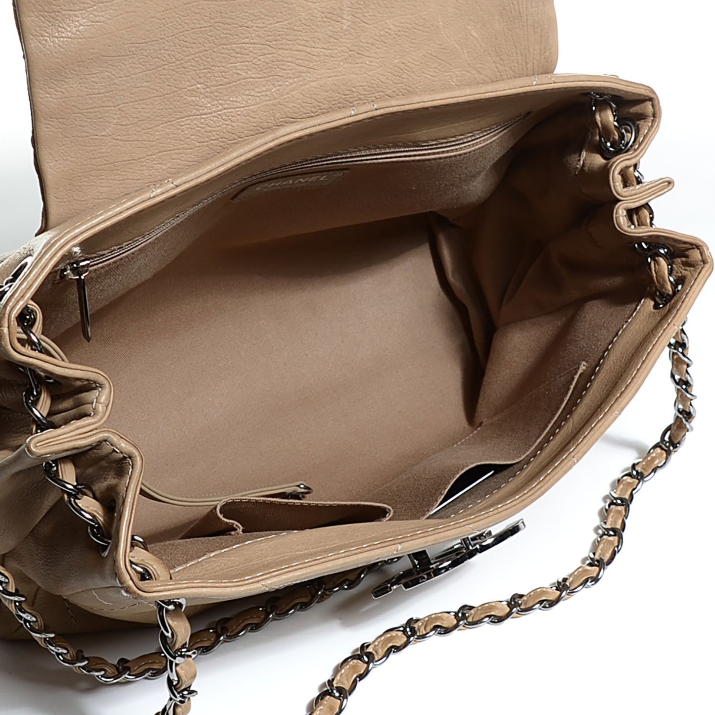 Calfskin Large Hamptons Flap Bag Dark Beige