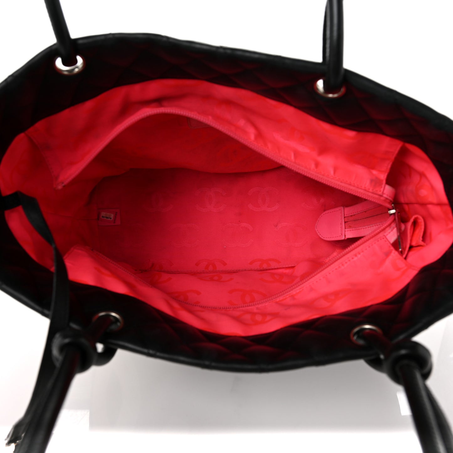 Calfskin Quilted Large Cambon Tote Black White