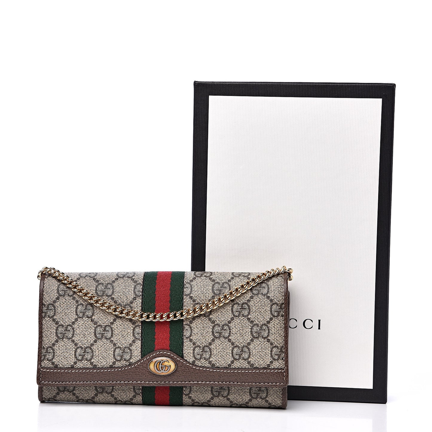 GG Supreme Monogram Web Ophidia Wallet On Chain Brown