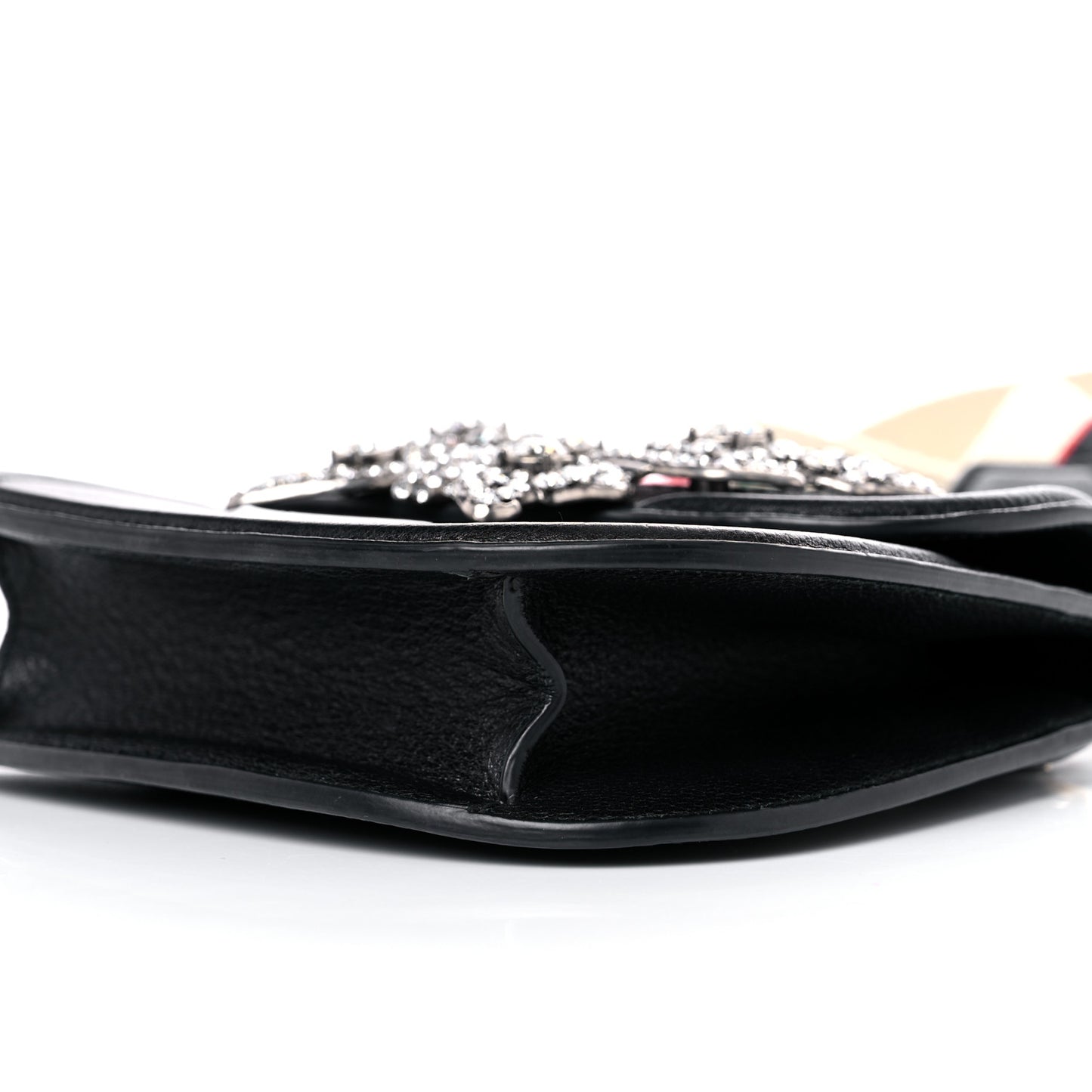 Calfskin Web Crystal Butterfly Stripe Small Totem Shoulder Bag Black