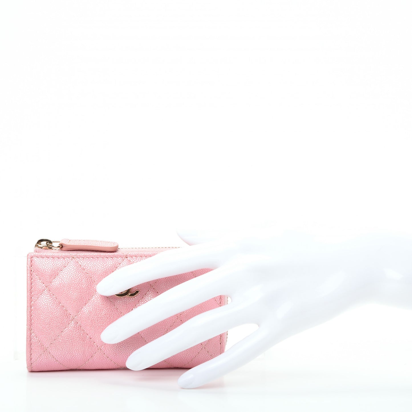 Iridescent Caviar Quilted Zipped Key Holder Case Rose Pink