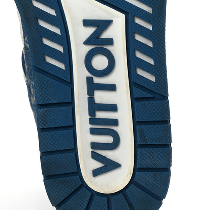 Louis Vuitton Calfskin Embossed Monogram Denim Mens LV Trainer Sneakers 8 Blue 7 of 10