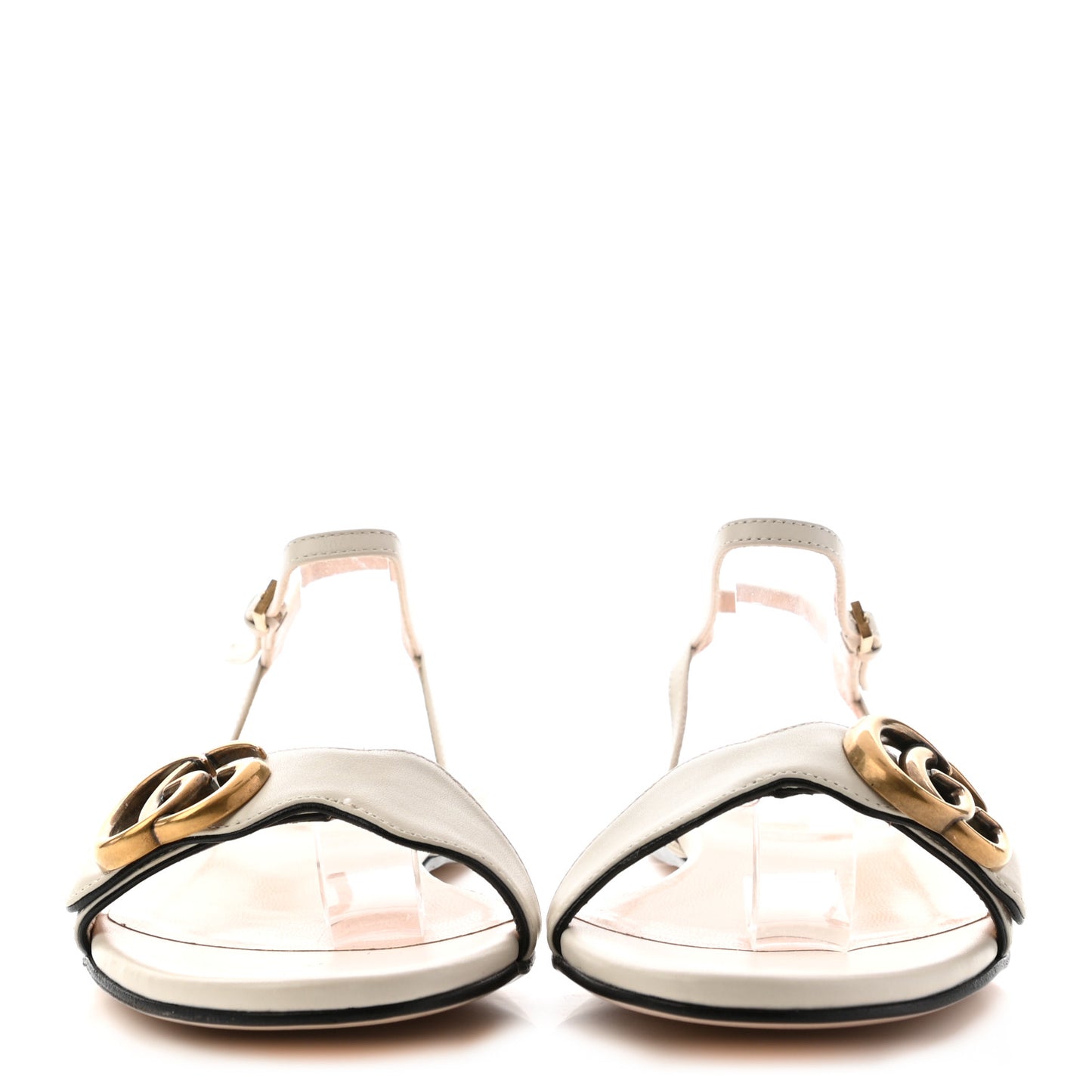 Lifford Calfskin GG Marmont Ankle Wrap Flat Sandals 36 Mystic White
