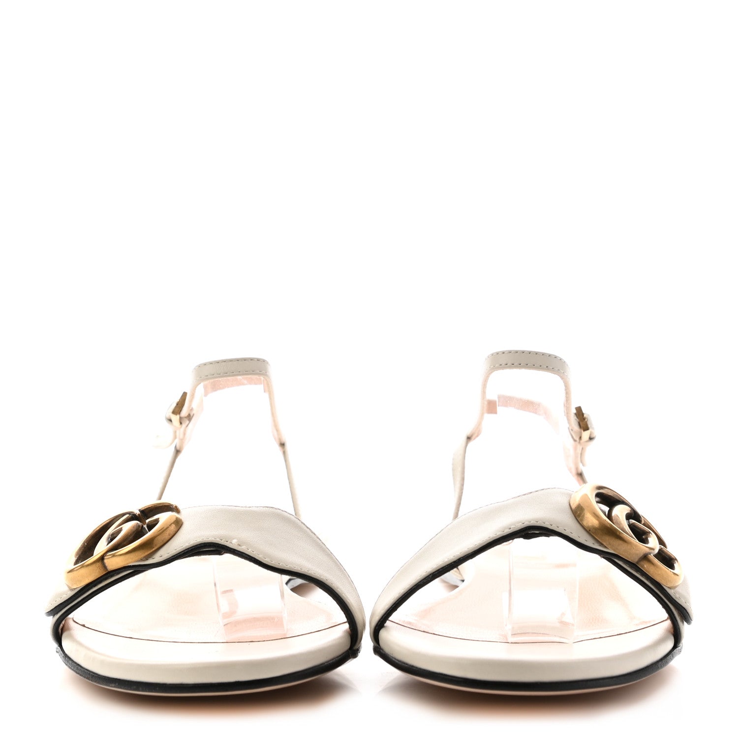 Gucci Lifford Calfskin GG Marmont Ankle Wrap Flat Sandals 36 Mystic White 2 of 10