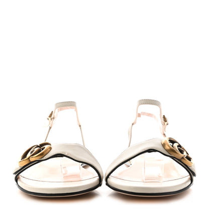 Gucci Lifford Calfskin GG Marmont Ankle Wrap Flat Sandals 36 Mystic White 2 of 10