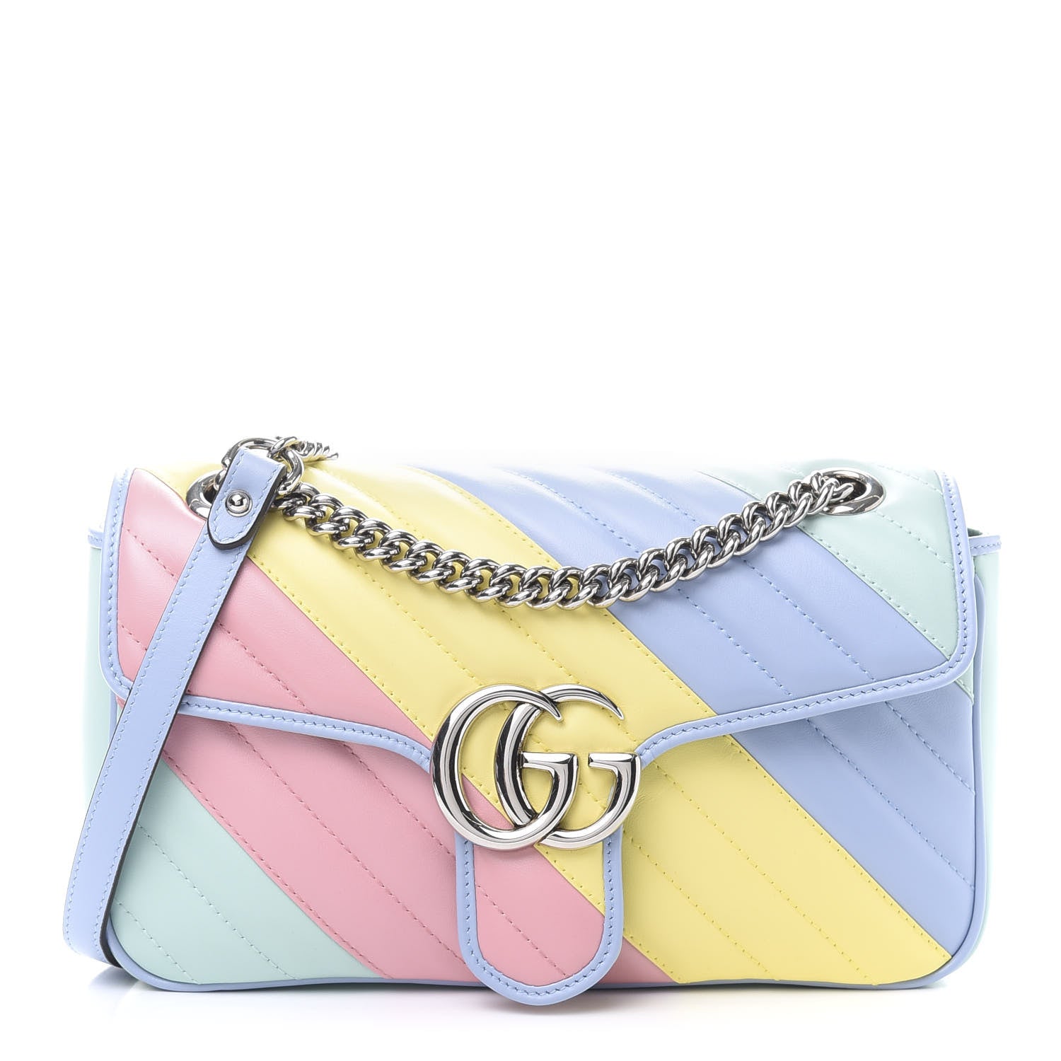 Gucci Calfskin Matelasse Diagonal Small GG Marmont Shoulder Bag Multicolor Pastel 1 of 13