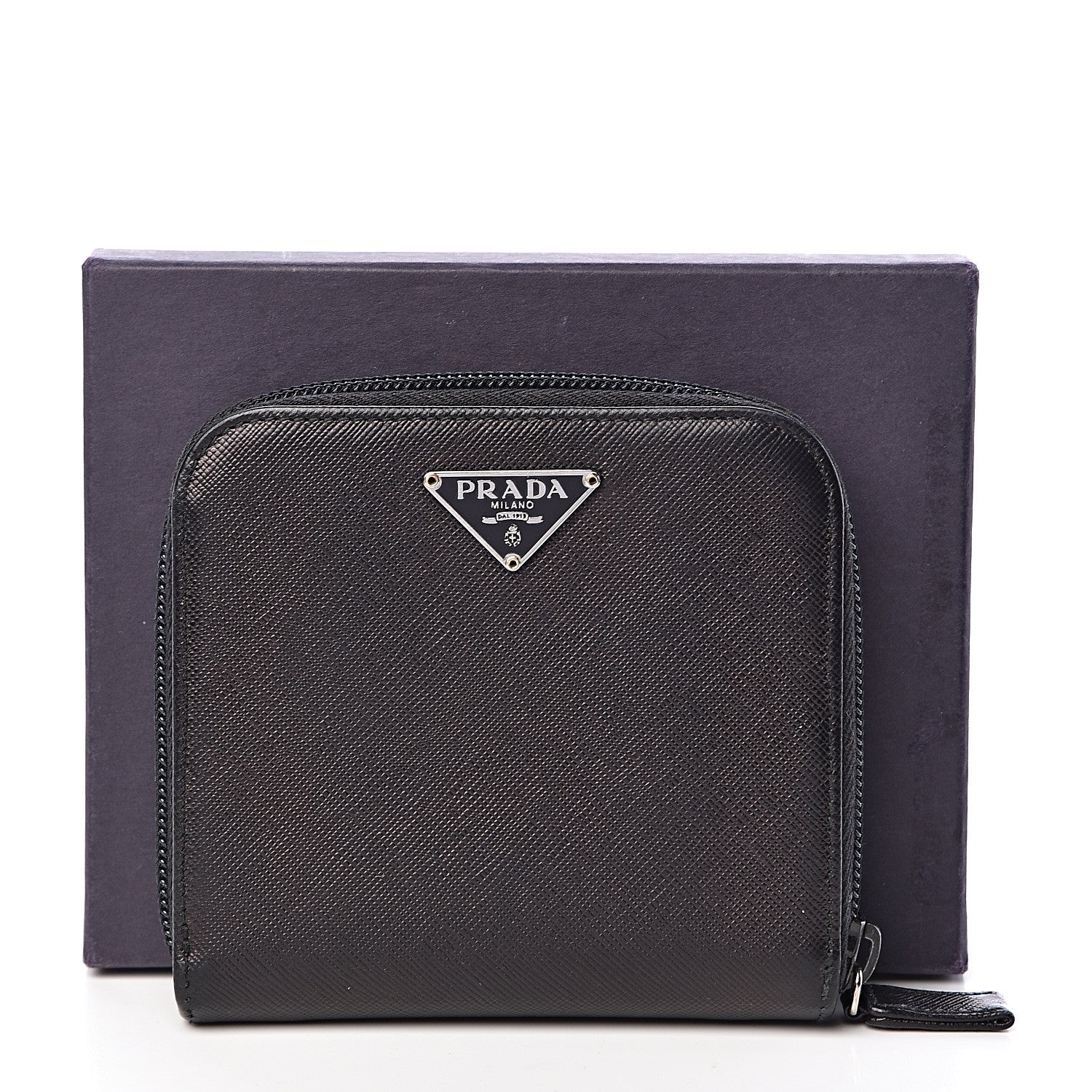 Prada Saffiano Metal Compact Zip Around Wallet Black 11 of 11