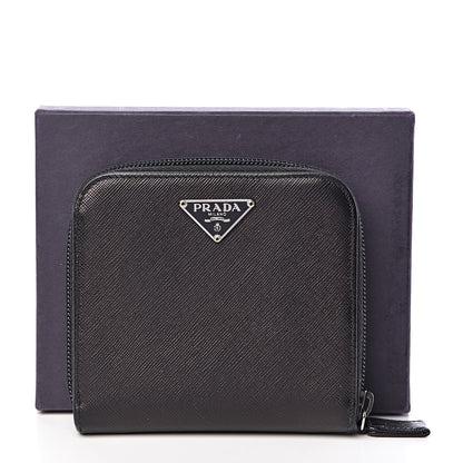 Prada Saffiano Metal Compact Zip Around Wallet Black 11 of 11