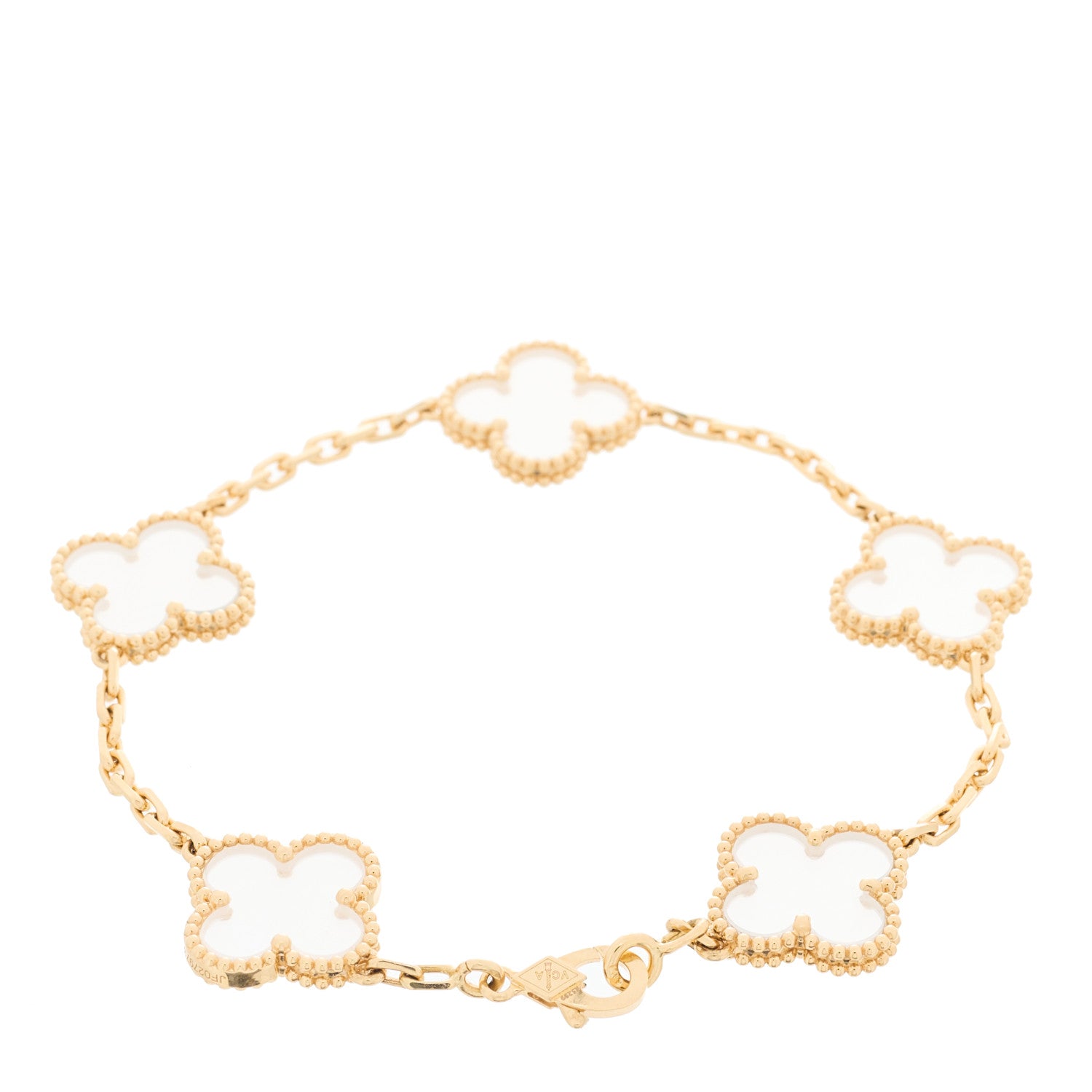 Van Cleef & Arpels VAN CLEEF & ARPELS 18K Yellow Gold Rock Crystal 5 Motifs Vintage Alhambra Bracelet 2 of 5