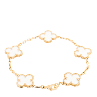 Van Cleef & Arpels VAN CLEEF & ARPELS 18K Yellow Gold Rock Crystal 5 Motifs Vintage Alhambra Bracelet 2 of 5