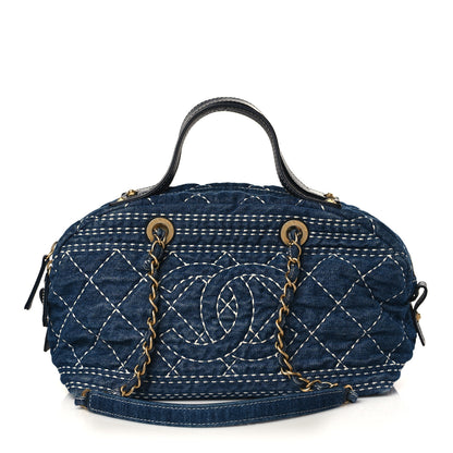 Chanel Denim Quilted CC Denim Trip Bowling Bag Blue 1 of 9