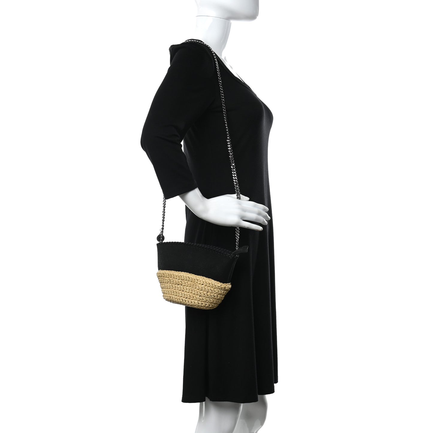 Raffia Falabella Small Half & Half Shoulder Bag Black