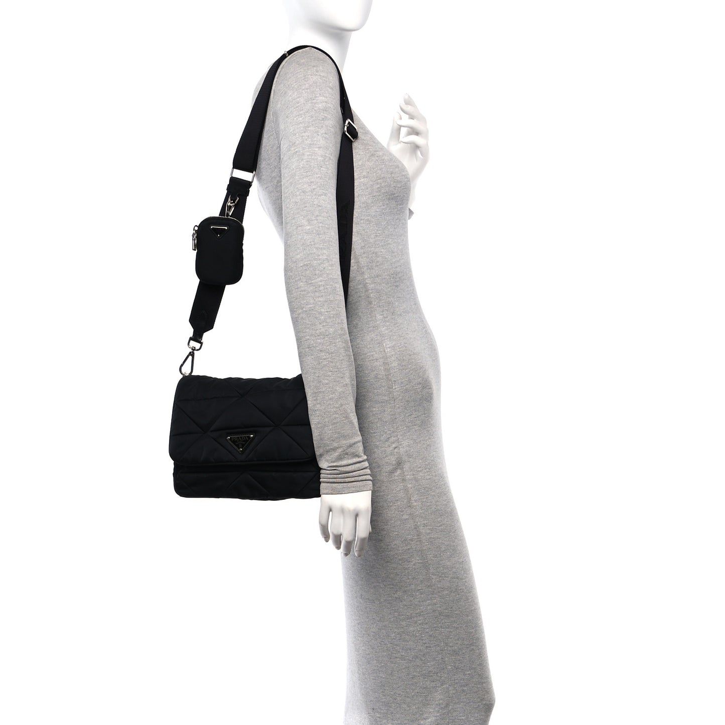 Re-Nylon Quilted Padded Flap Shoulder Bag Black