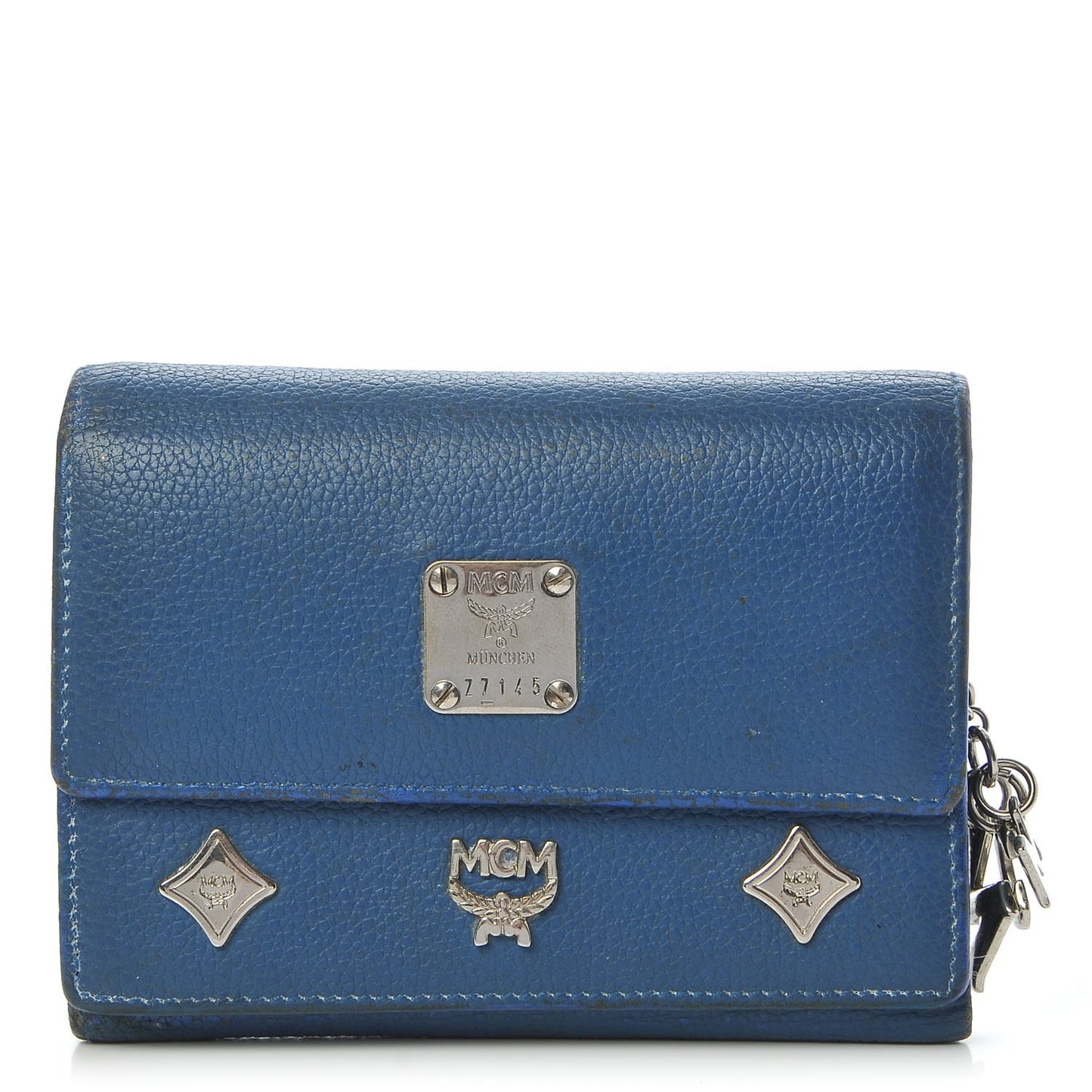 Calfskin Studded Compact Wallet Blue