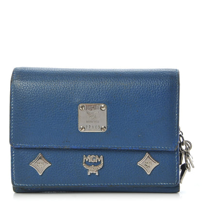 MCM Calfskin Studded Compact Wallet Blue 1 of 19
