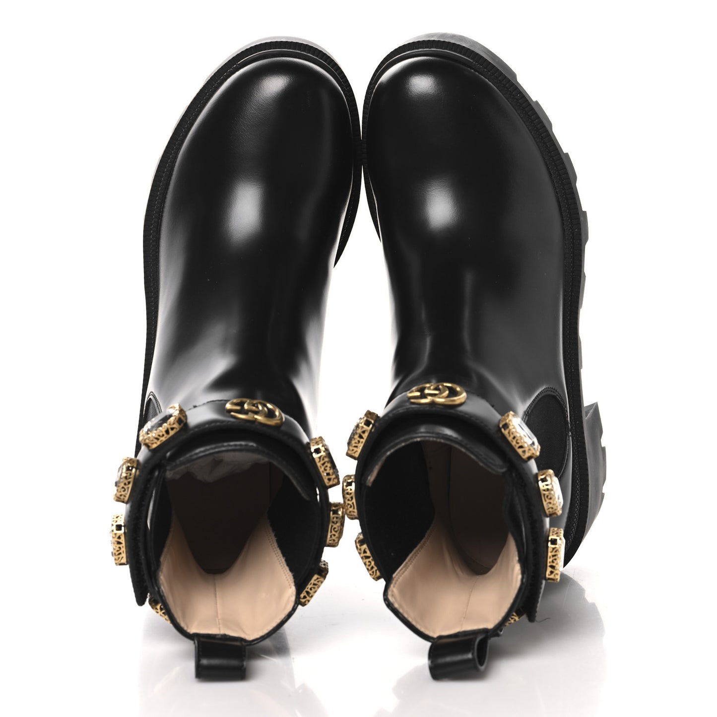 Calfskin Crystal GG Trip Chelsea Ankle Boots 37 Black