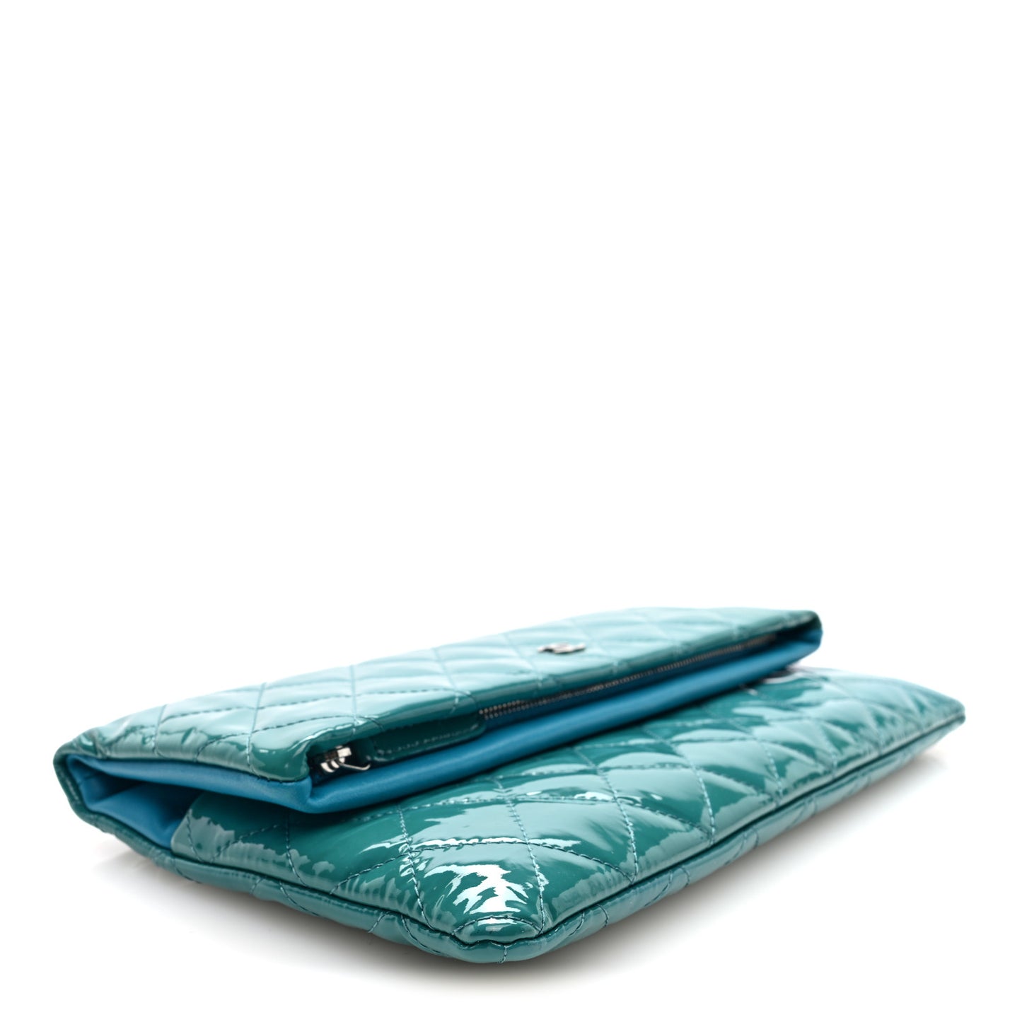 Patent Calfskin Quilted Beauty CC Clutch Blue