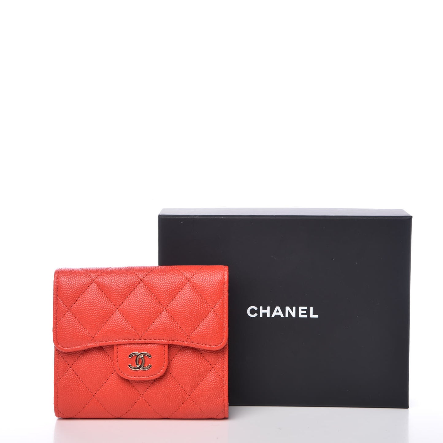 Caviar Quilted Compact Flap Wallet Red