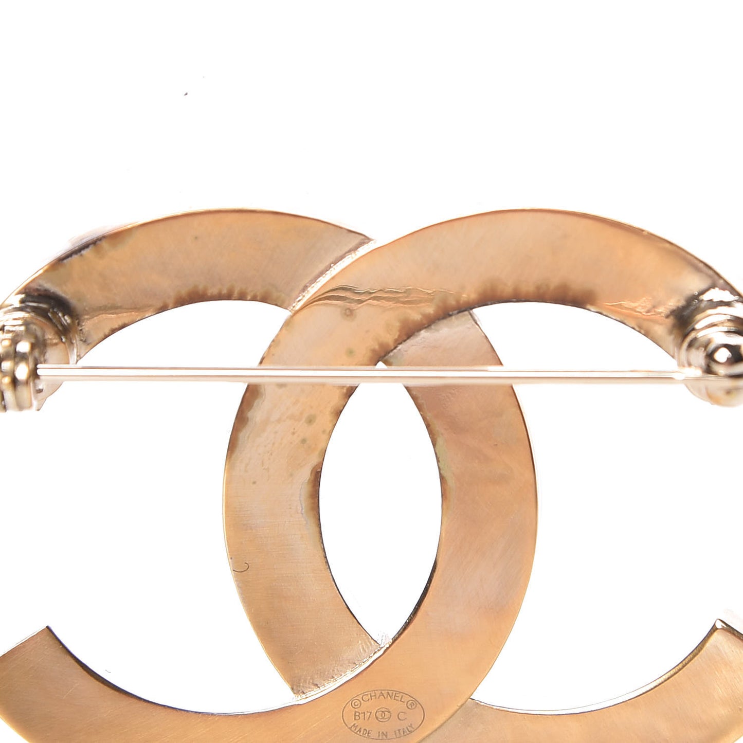 Baguette Crystal Quilted CC Brooch Gold