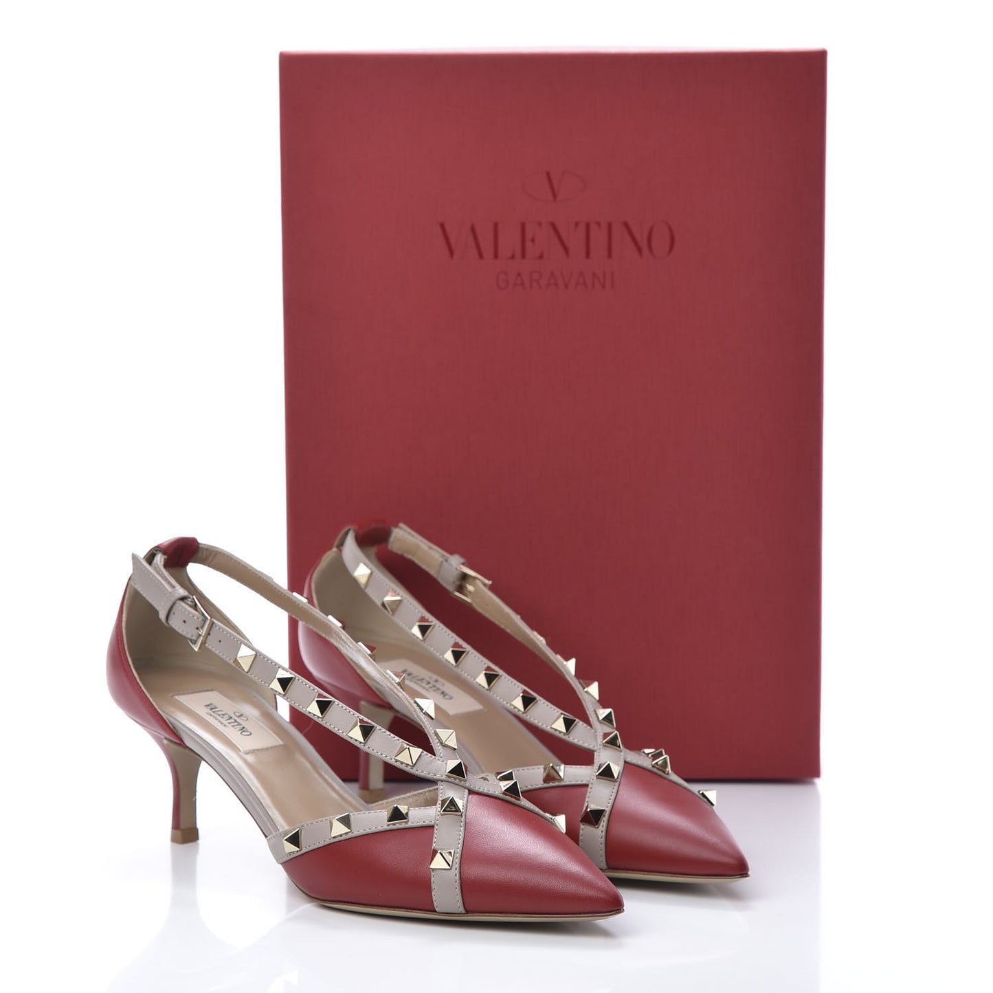 Nappa Rockstud Cross Strap D'Orsay 55mm Pumps 37 Red Poudre