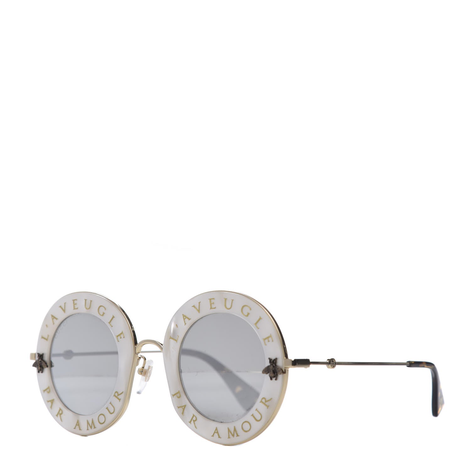 Gucci Metal L'Aveugle Par Amour Round Frame Sunglasses GG0113S White 1 of 8
