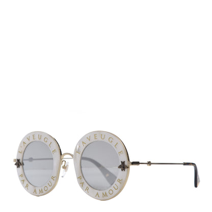 Gucci Metal L'Aveugle Par Amour Round Frame Sunglasses GG0113S White 1 of 8