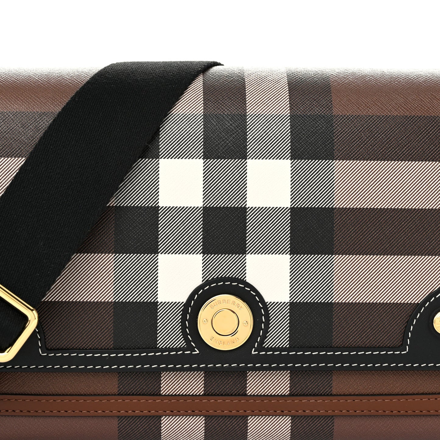 Coated Canvas Calfskin Vintage Check Medium Note Crossbody Bag Dark Birch Black
