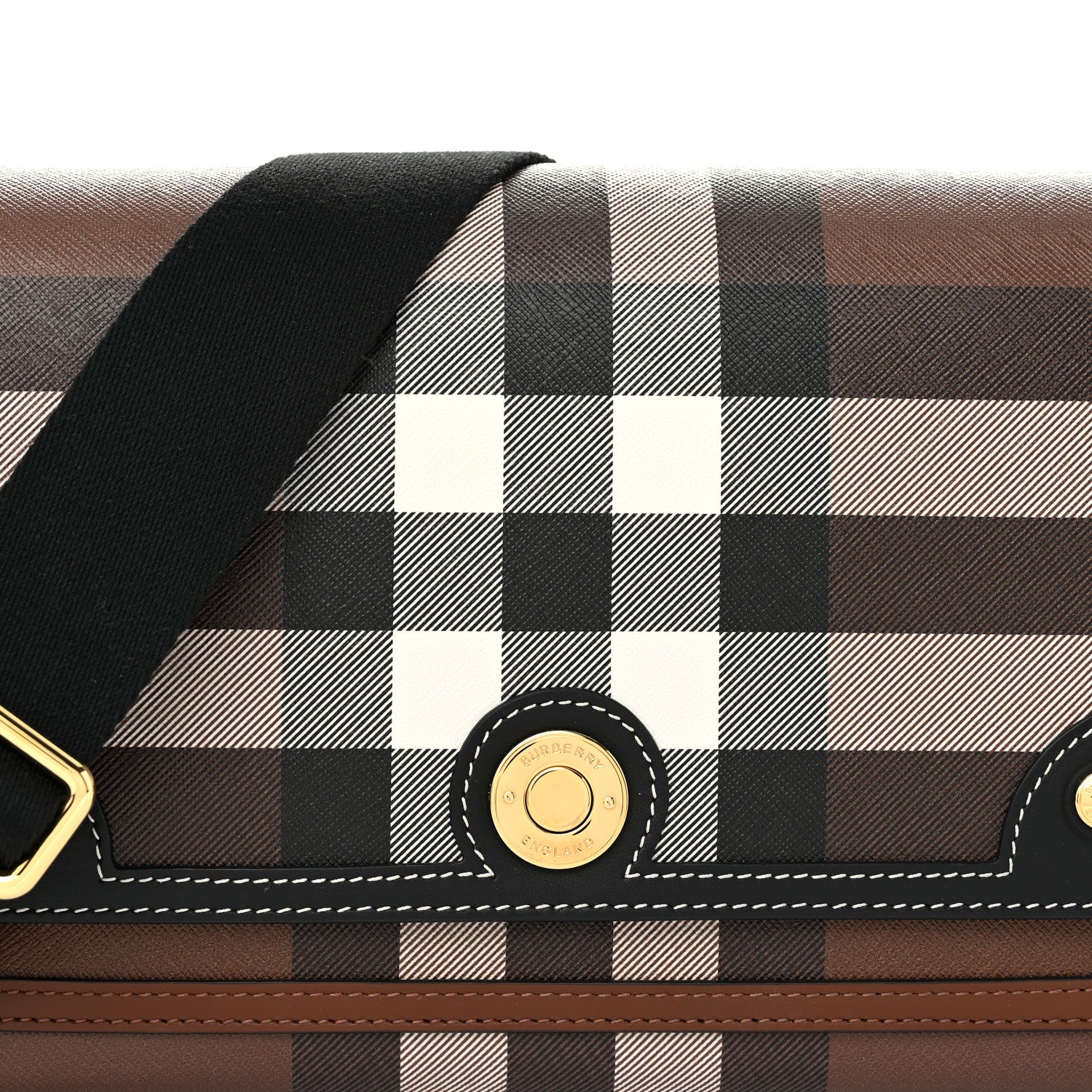 Burberry Coated Canvas Calfskin Vintage Check Medium Note Crossbody Bag Dark Birch Black 7 of 9