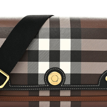 Burberry Coated Canvas Calfskin Vintage Check Medium Note Crossbody Bag Dark Birch Black 7 of 9