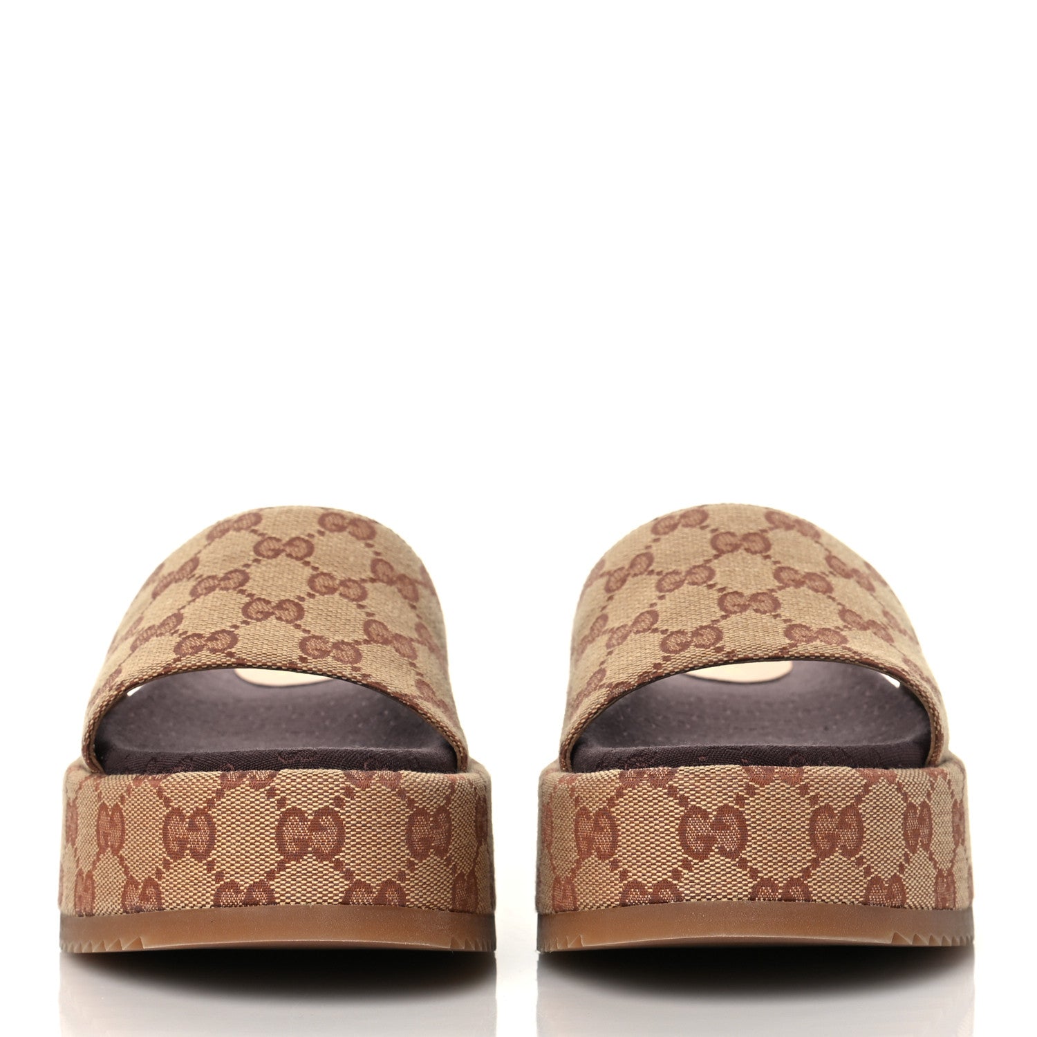 Gucci Canvas GG Monogram Angelina Platform Slide Sandals 38 Beige Ruggine 2 of 8