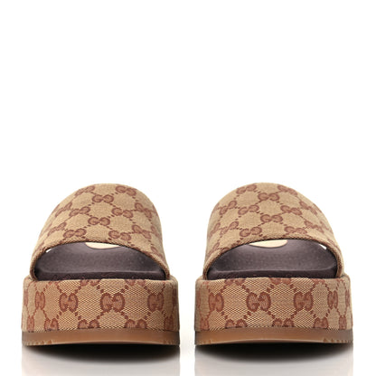Gucci Canvas GG Monogram Angelina Platform Slide Sandals 38 Beige Ruggine 2 of 8