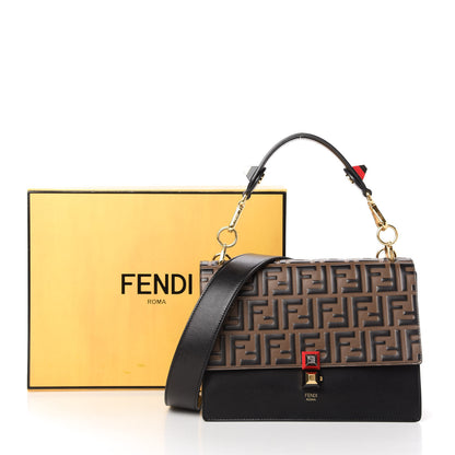 Fendi Vitello Liberty Bi-Color FF 1974 Embossed Kan I Shoulder Bag Black Maya 11 of 11
