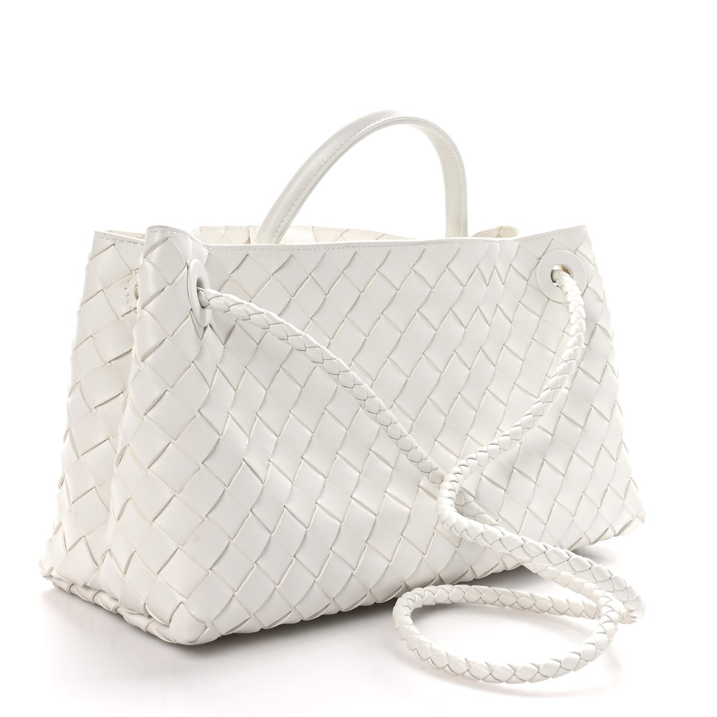 Nappa Intrecciato Small East West Andiamo Shoulder Bag White