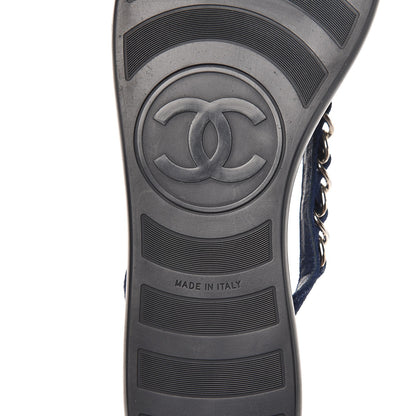 Chanel Suede Calfskin Quilted Chain Thong Sandals 35 Navy Blue 6 of 8
