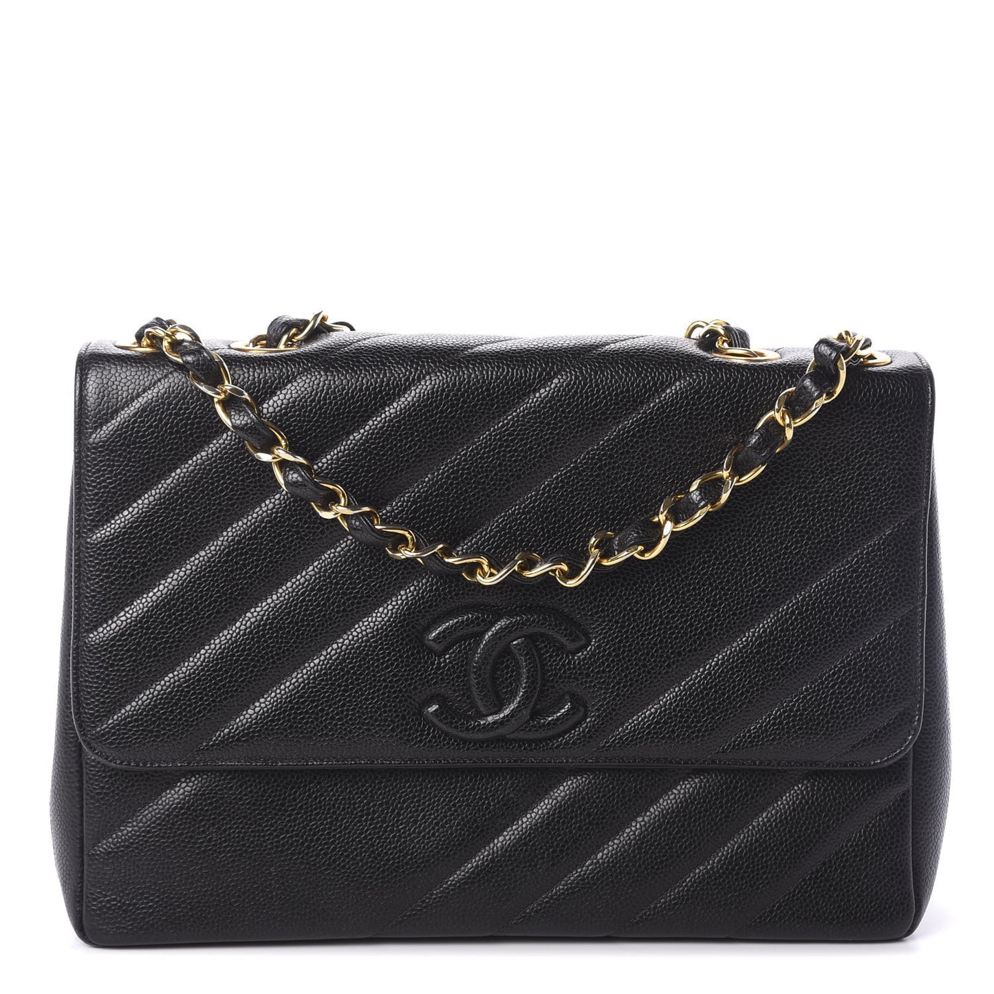 Caviar Diagonal Quilted Jumbo Single Flap Black