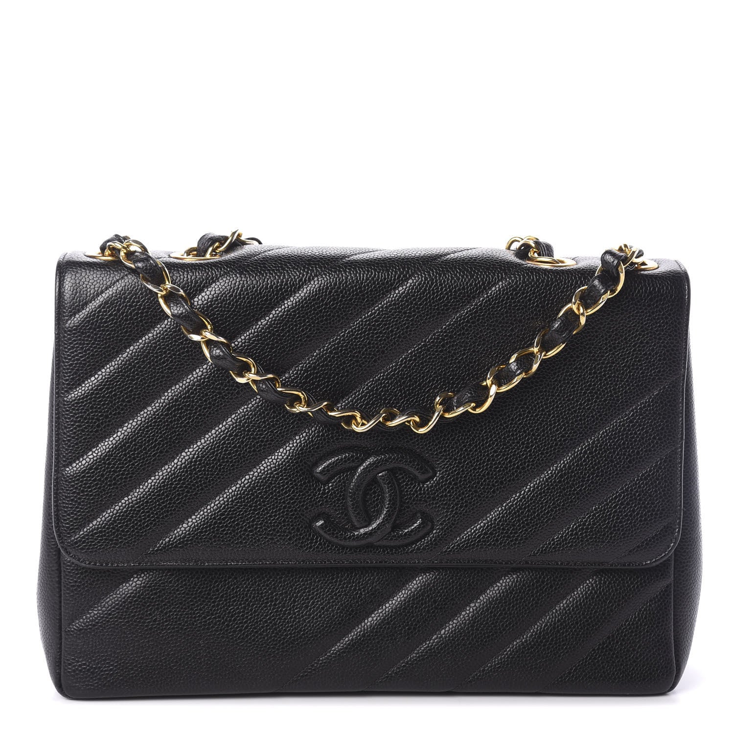 Chanel Caviar Diagonal Quilted Jumbo Single Flap Black 1 of 11