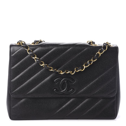Chanel Caviar Diagonal Quilted Jumbo Single Flap Black 1 of 11