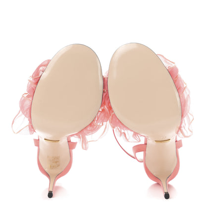 Gucci Tulle Ruffle High Heel Slingback Sandals 38.5 Peach White 5 of 9