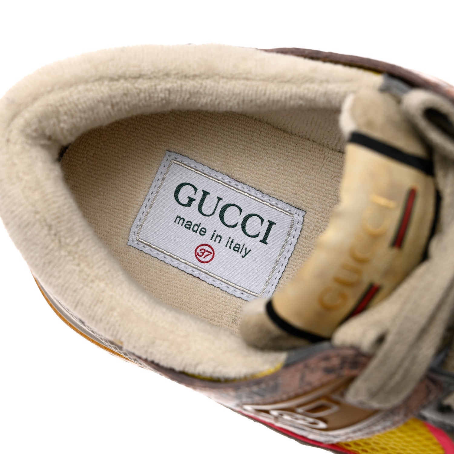 Gucci Suede Calfskin Tejus Printed Womens Ultrapace Sneakers 37 Pink Silver Oatmeal Yolk 6 of 7