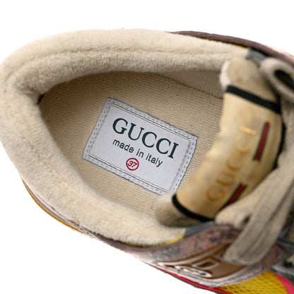 Gucci Suede Calfskin Tejus Printed Womens Ultrapace Sneakers 37 Pink Silver Oatmeal Yolk 6 of 7