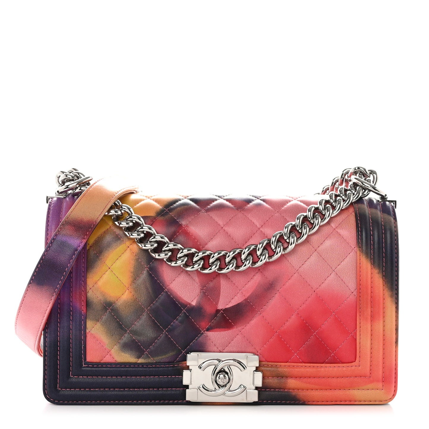 Printed Lambskin Quilted Medium Flower Power Boy Flap