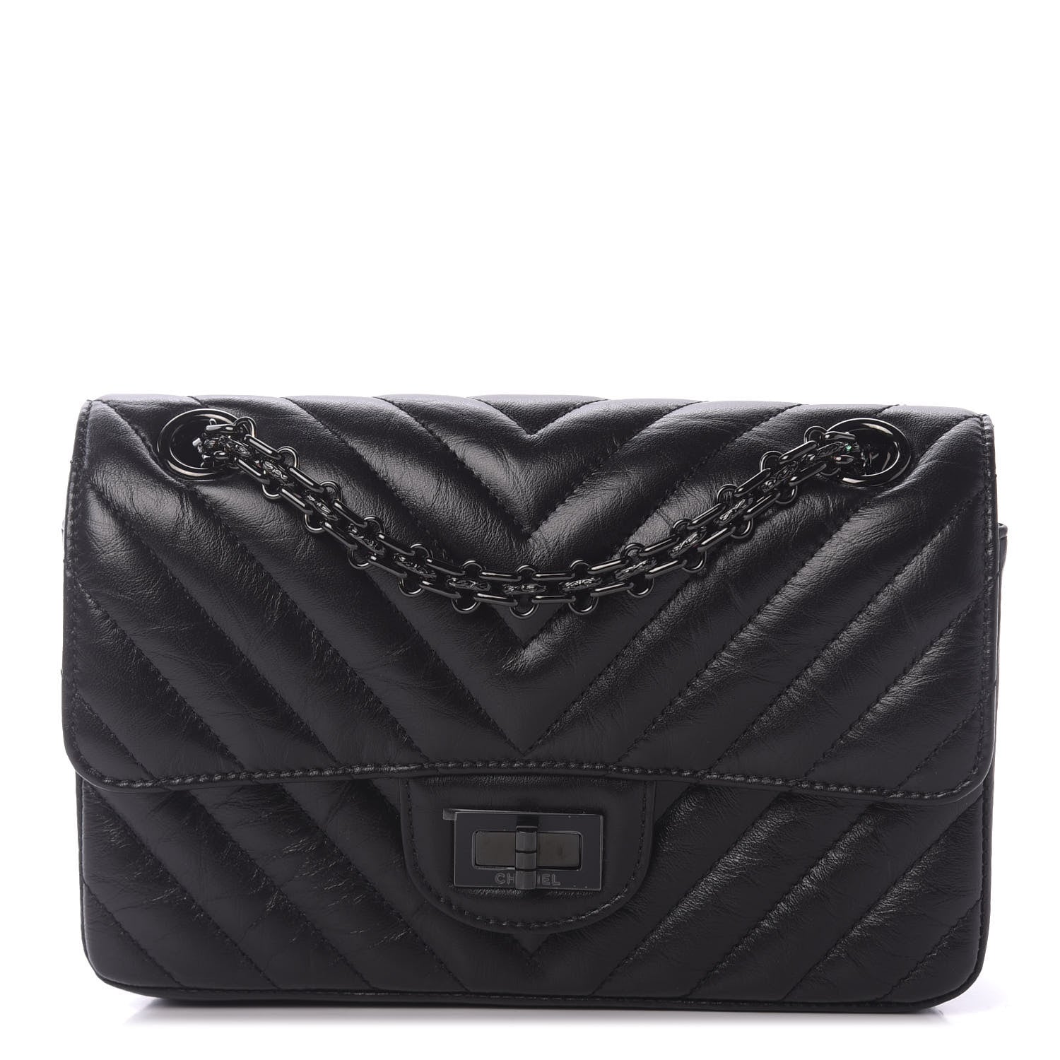 Chanel Aged Calfskin Chevron Quilted 2.55 Reissue Mini Flap So Black 1 of 9