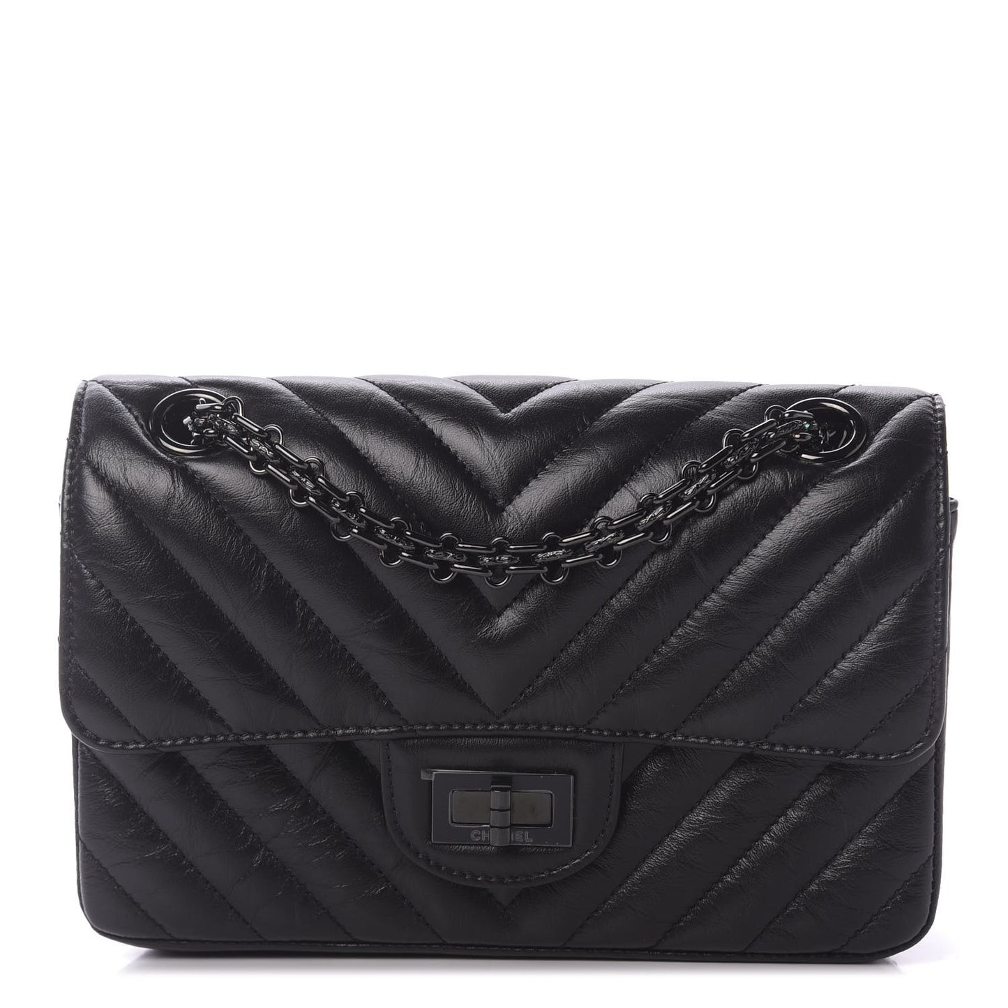 Aged Calfskin Chevron Quilted 2.55 Reissue Mini Flap So Black