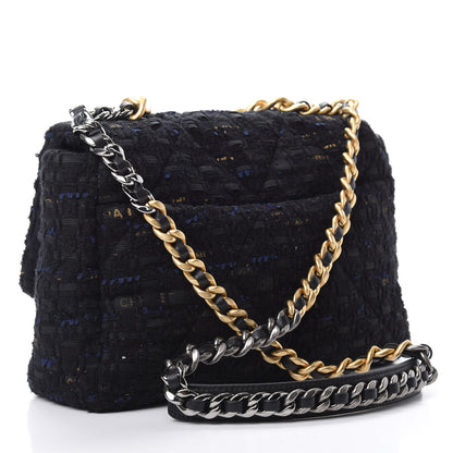 Chanel Tweed Quilted Large Chanel 19 Flap Black Navy Gold 3 of 12