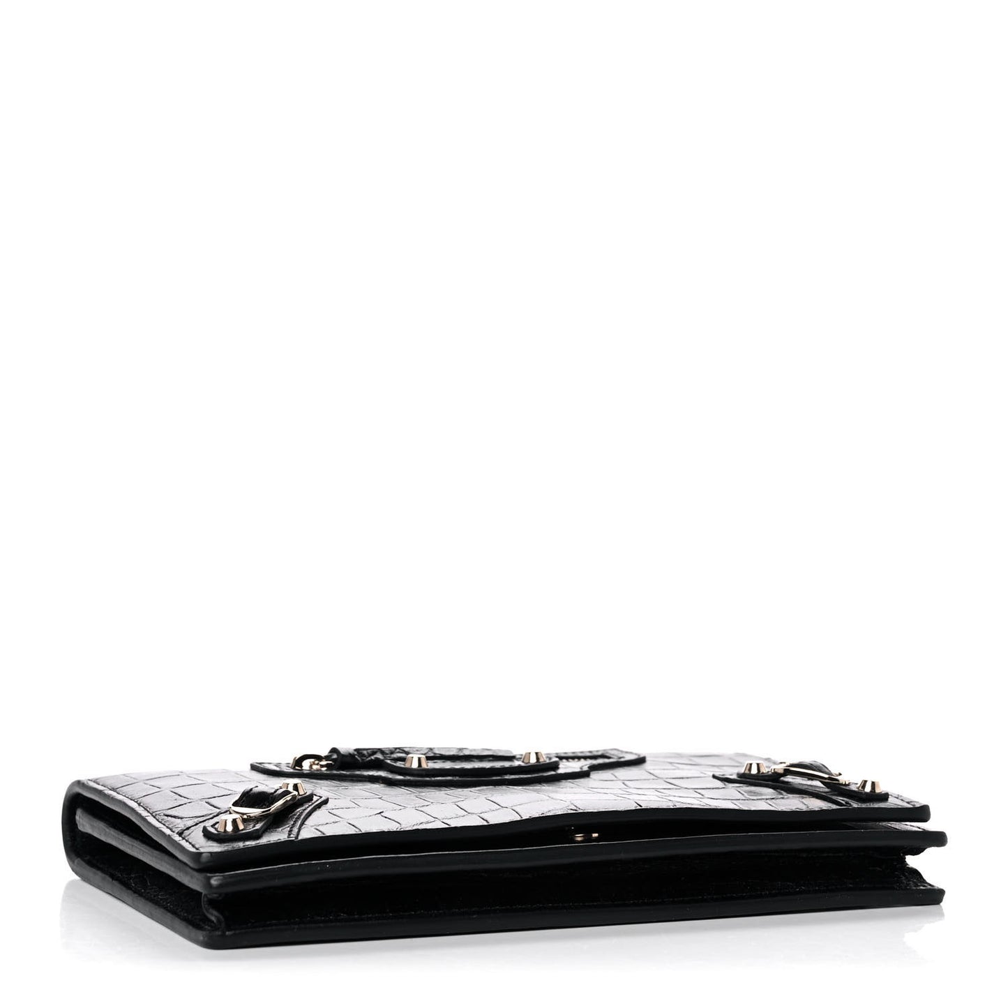 Calfskin Crocodile Embossed Classic Silver Hardware Wallet on Chain Black
