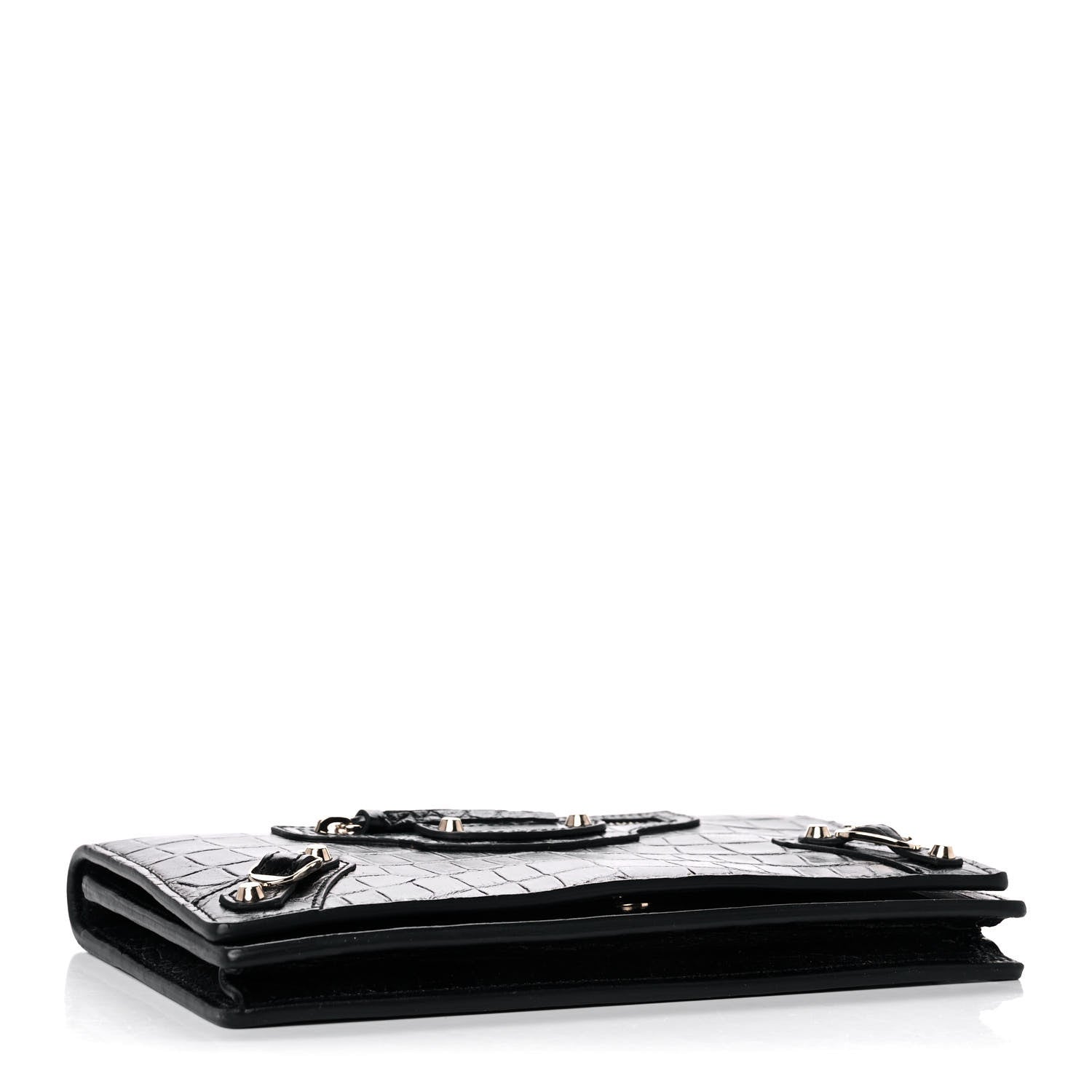 Balenciaga Calfskin Crocodile Embossed Classic Silver Hardware Wallet on Chain Black 3 of 9