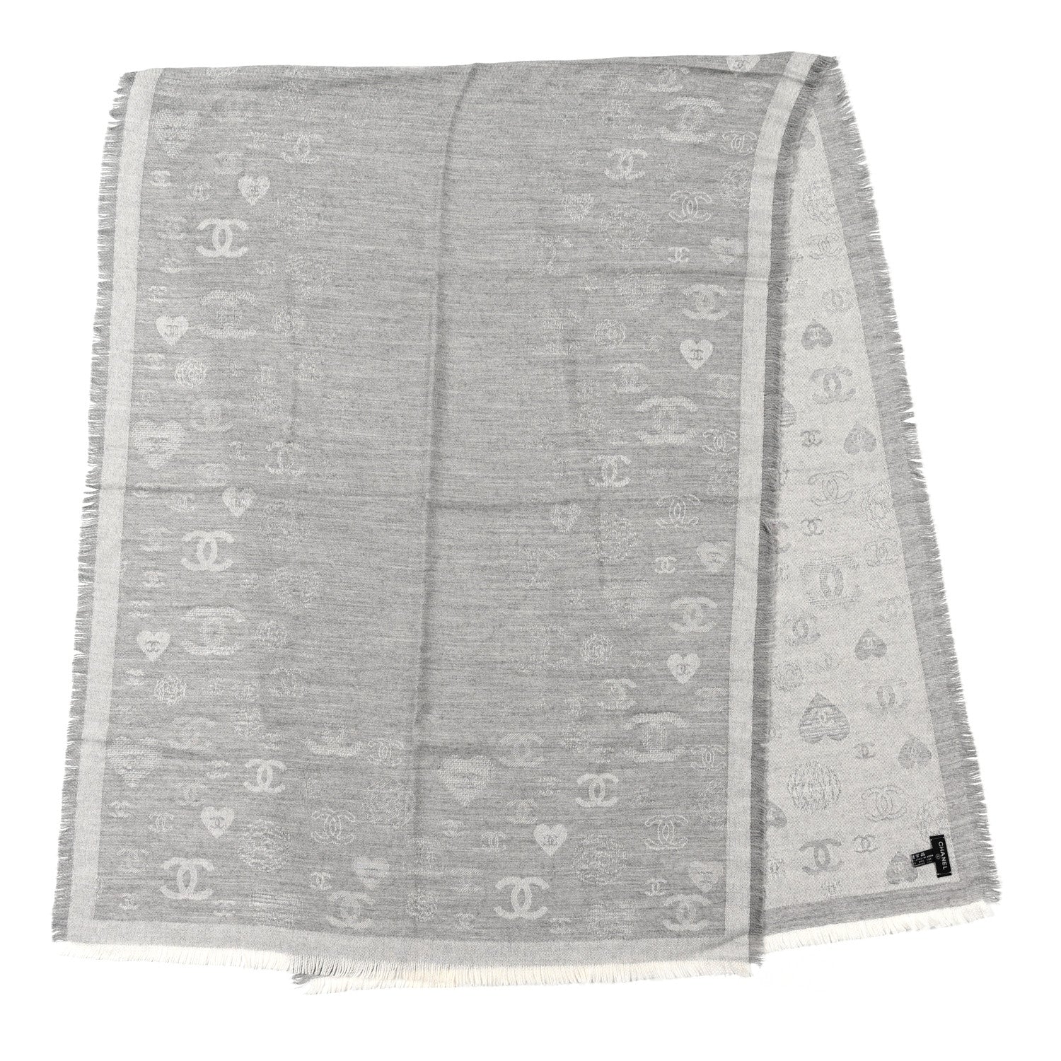 Chanel Cashmere Silk CC Heart Scarf Grey 2 of 3