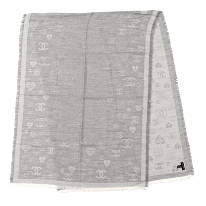Chanel Cashmere Silk CC Heart Scarf Grey 2 of 3